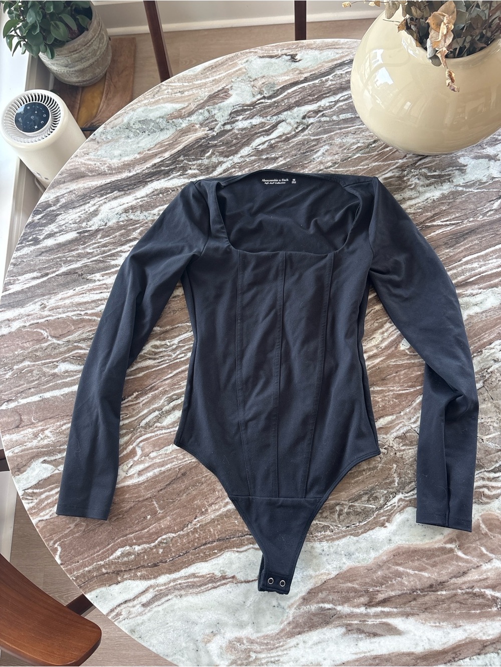 Abercrombie & Fitch Black Long Sleeve Square-Neck Bodysuit